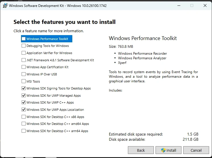 Windows SDK 安装